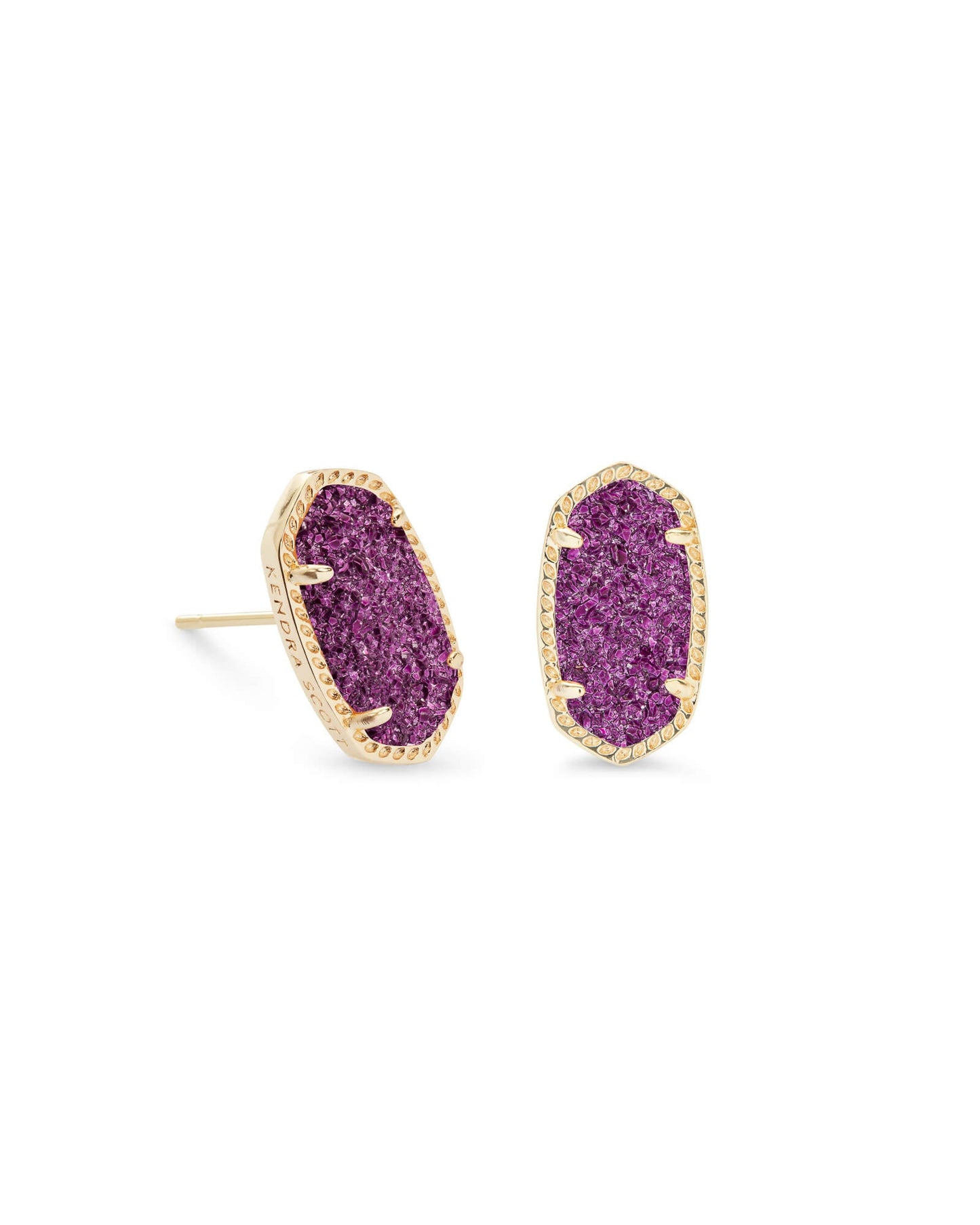 Ellie Gold Stud Earrings In Purple Drusy - She Chester