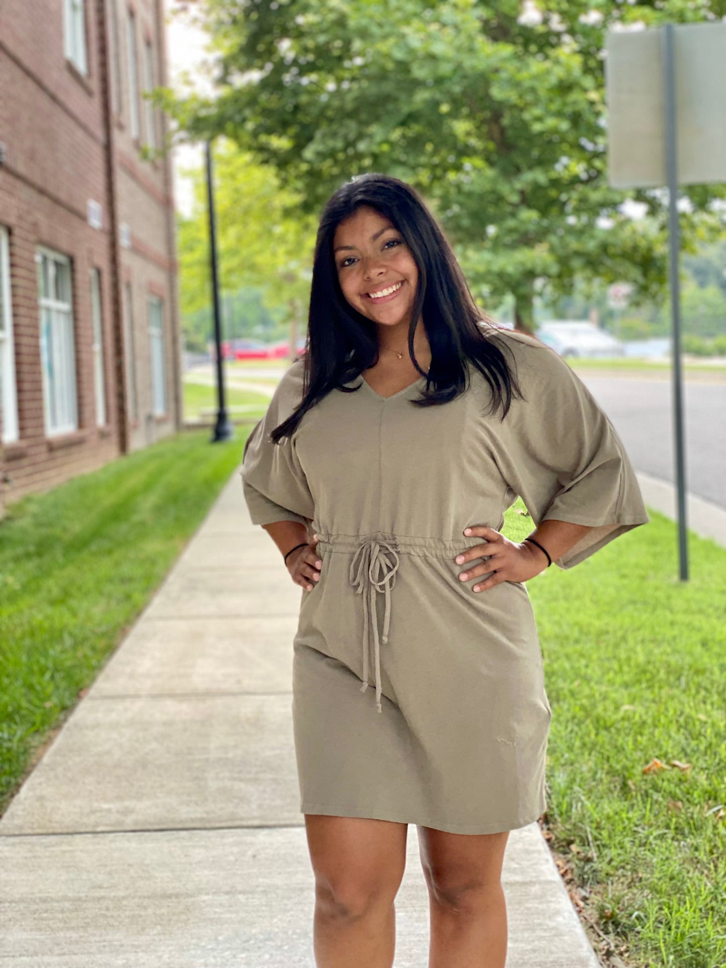 Sydney V Neck Tie Dress - Silver Sage