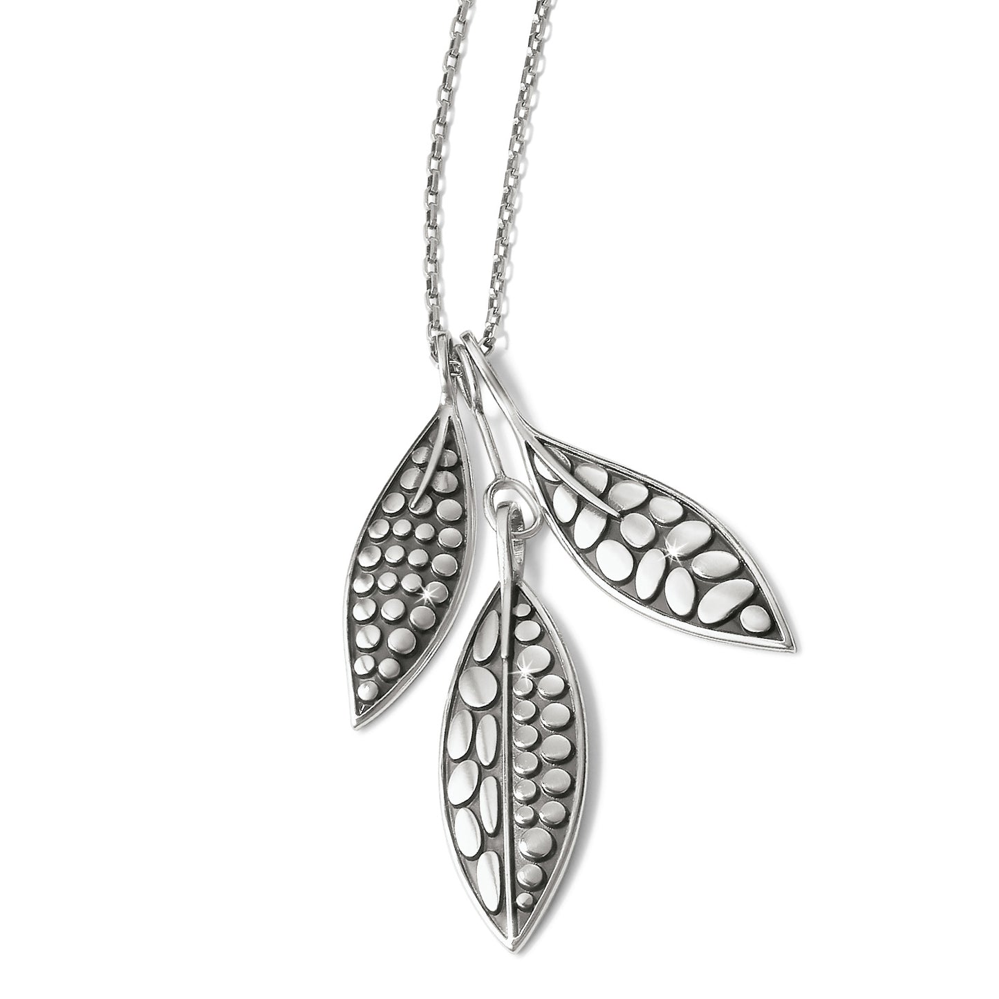 Pebble Leaf Long Silver Necklace - JM7302