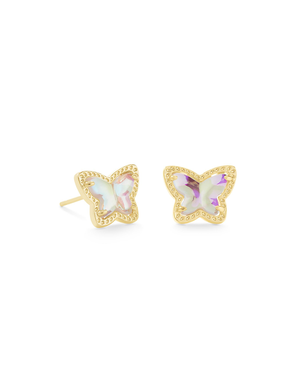 Lillia Butterfly Gold Stud Earrings Dichroic Glass