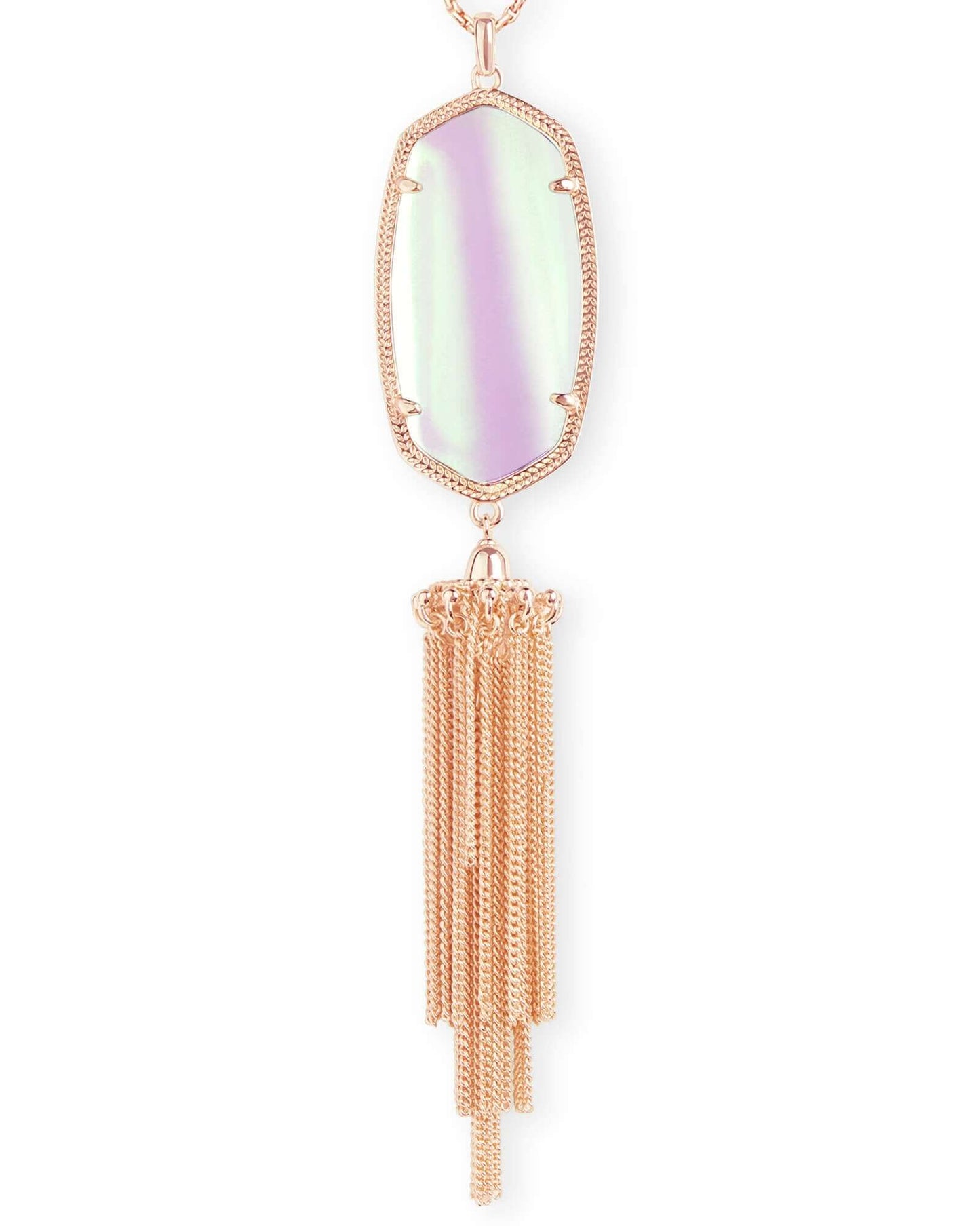 Rayne Rose Gold Long Pendant Necklace In Dichroic Glass