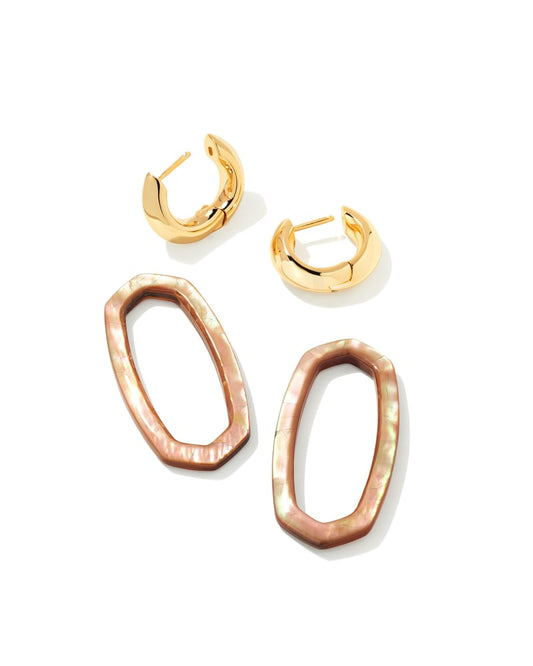 DANIELLE LINK EARRINGS GOLD BROWN MOTHER OF PEARL