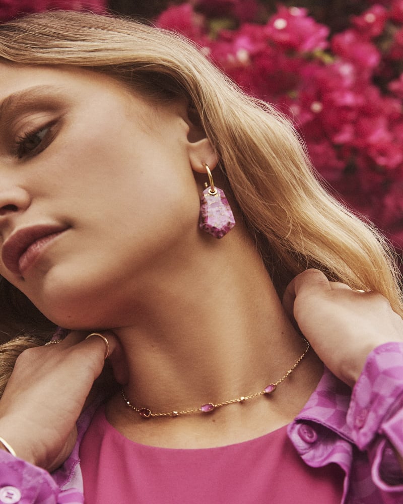 ASHLYN STATEMENT HUGGIE EARRINGS GOLD BRONZE VEINED MAGENTA JADE
