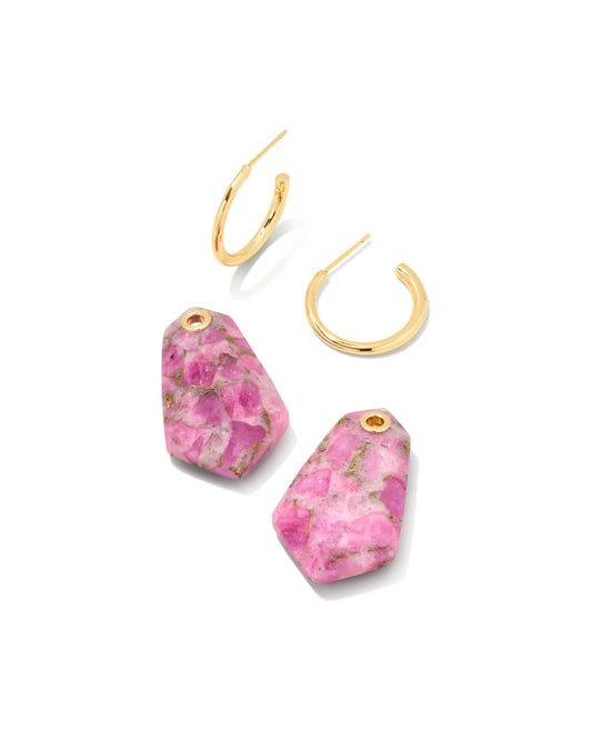 ASHLYN STATEMENT HUGGIE EARRINGS GOLD BRONZE VEINED MAGENTA JADE