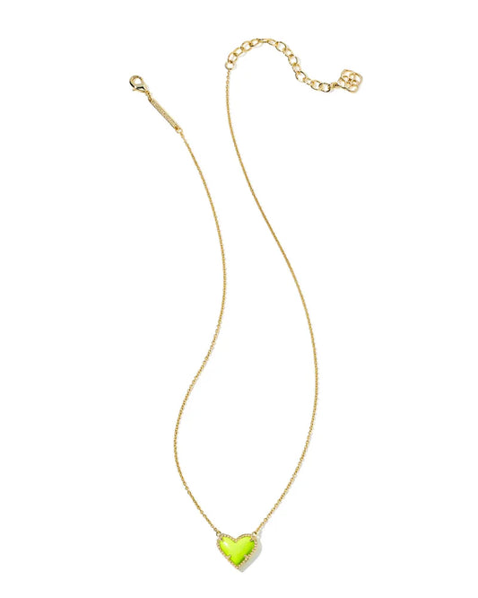 Ari Heart Necklace Gold Neon Yellow