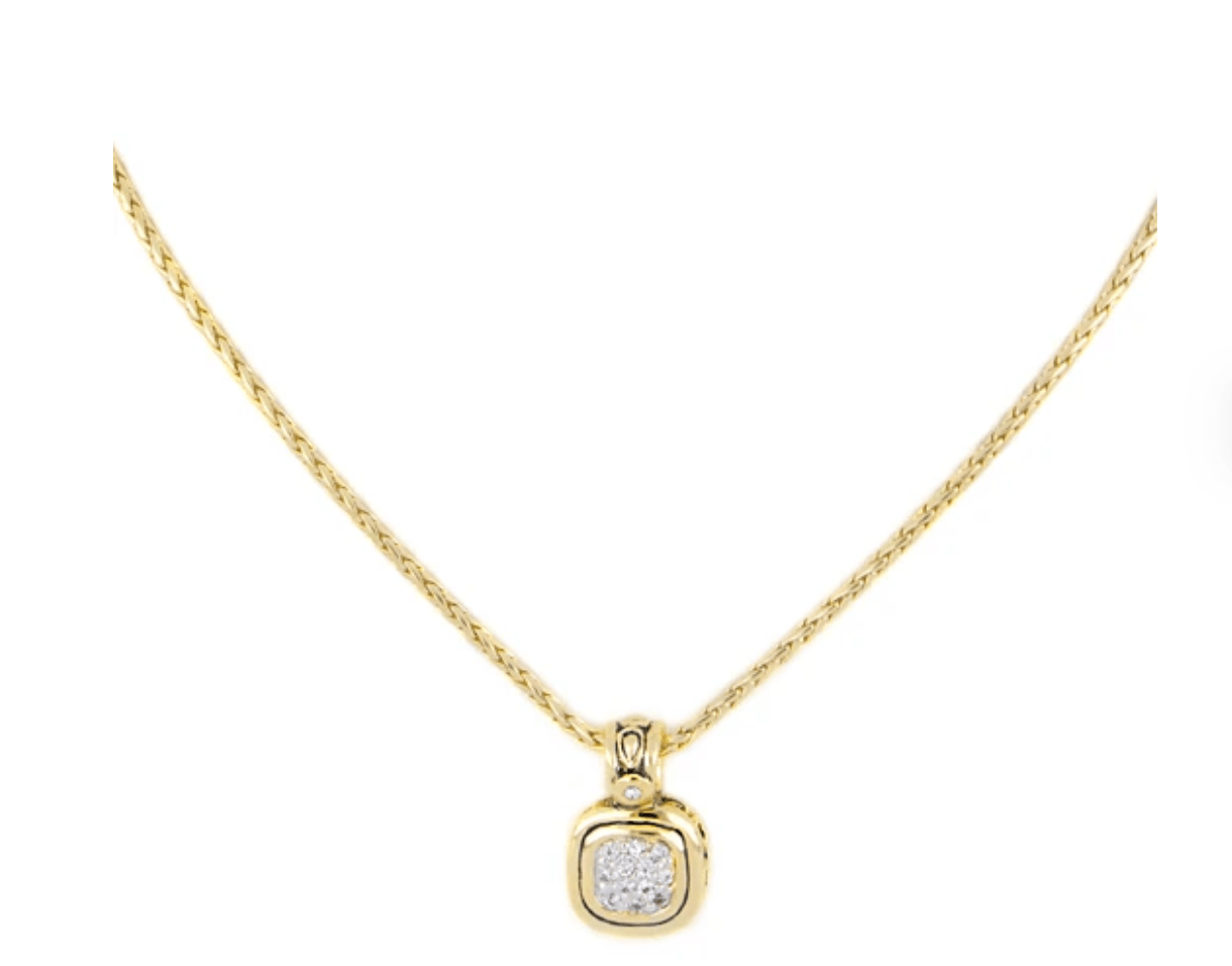Nouveau 8x8 Cushion Pavé Gold Pendent with Chain K5133 - GF03 - She Chester