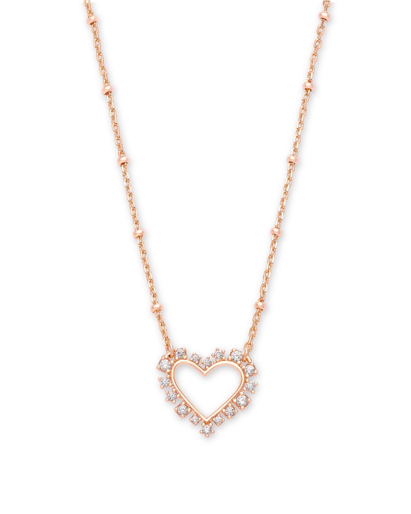 Ari Heart Rose Gold White Crystal Necklace