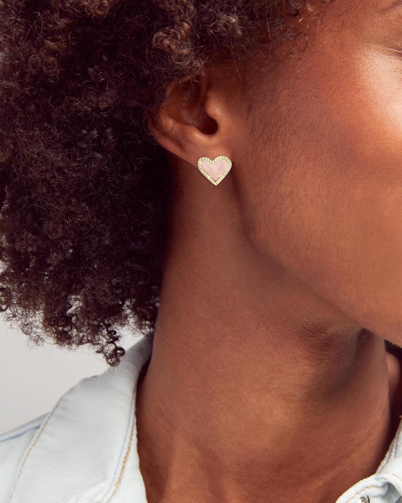 Ari Heart Rose Quartz Gold Stud Earrings