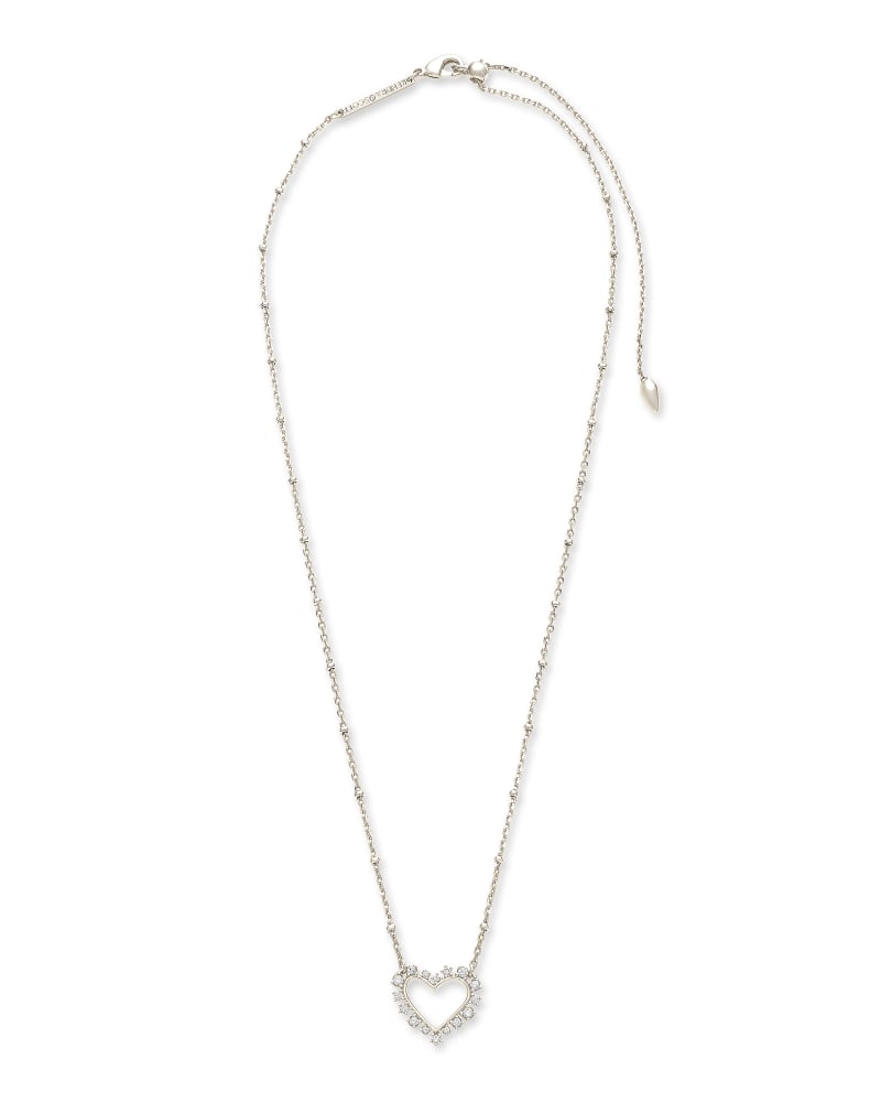 Ari Heart Rhodium White Crystal Necklace