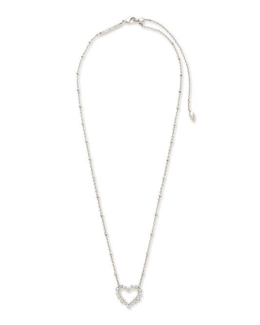 Ari Heart Rhodium White Crystal Necklace