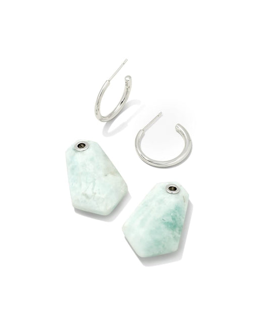 ASHLYN STATEMENT HUGGIE EARRINGS RHODIUM TEAL QUARTZITE