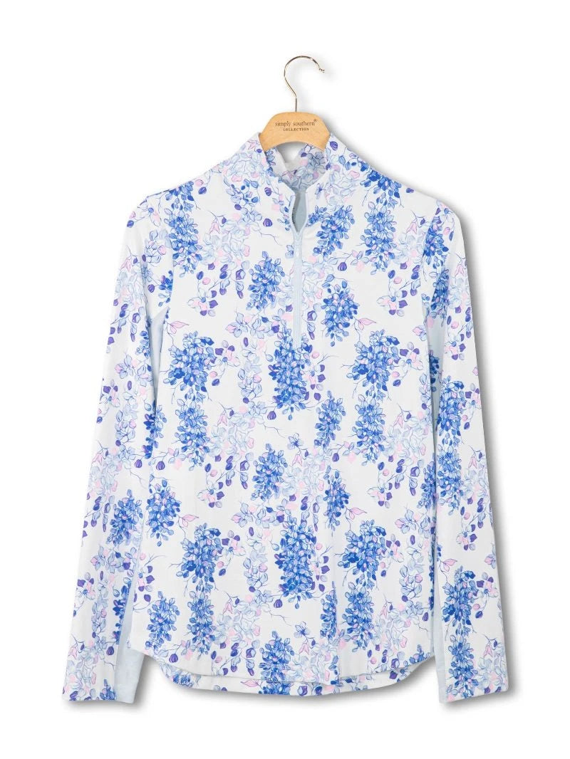 Blue Floral SS UPF Pullover