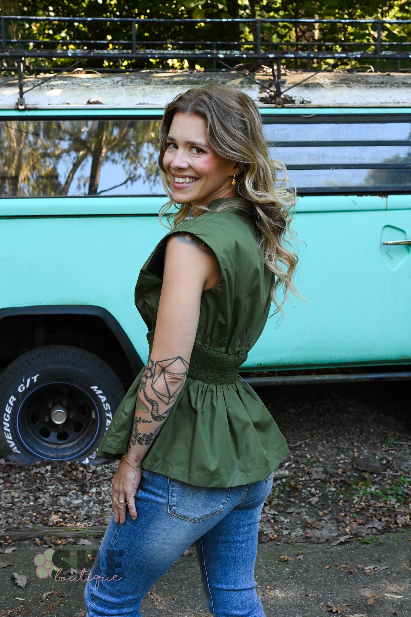 Monica Olive Zip Top