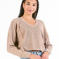 Knit V Neck Pullover Crop - Umber