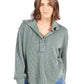 Knit V Neck Waffle Top - Jade