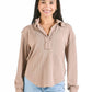 Knit V Neck Waffle Top - Umber