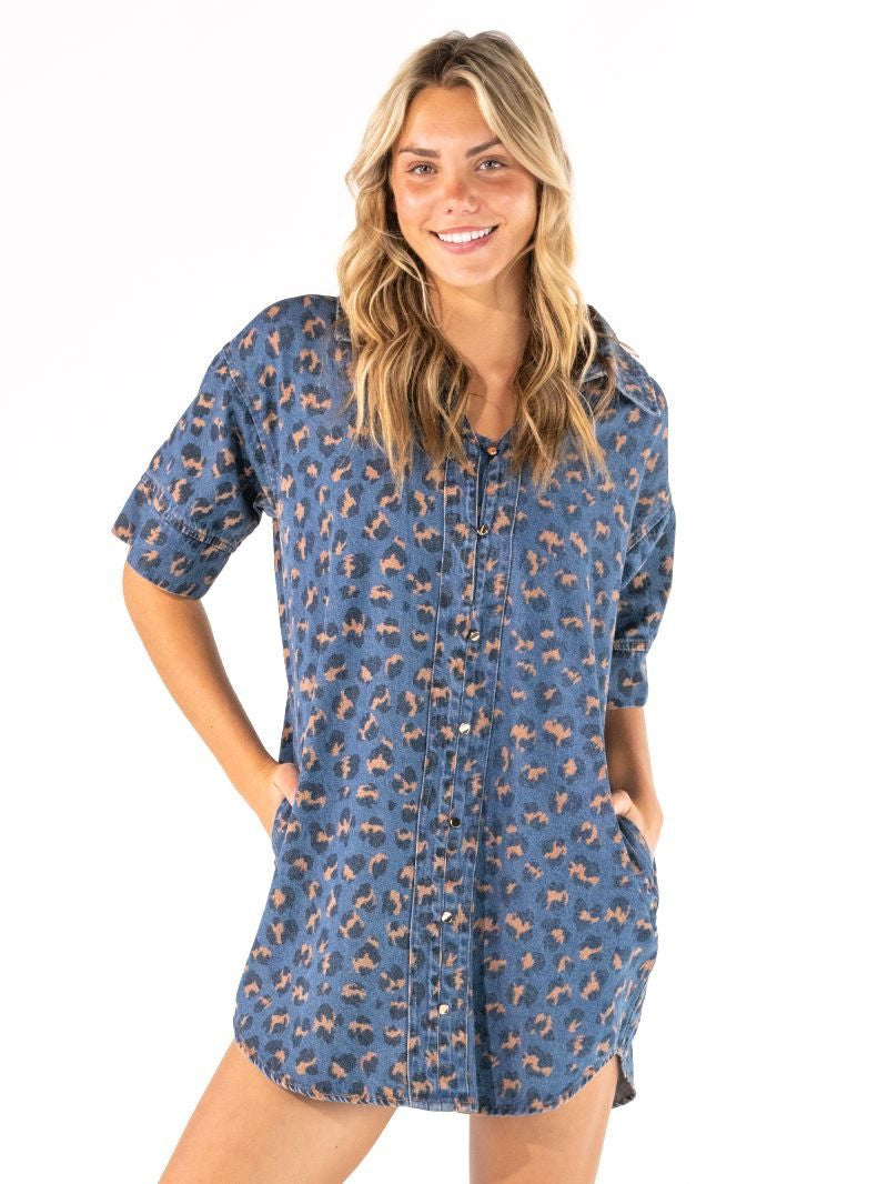 Denim Cheetah Print Shirt -