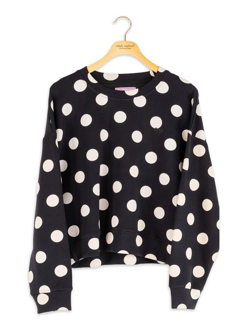 Polka Dot Crew Pullover Black