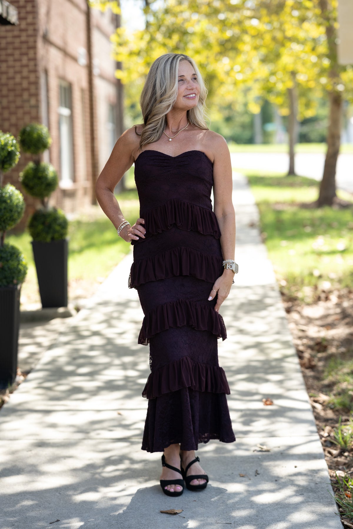 Poesy Maroon Ruffle Dress