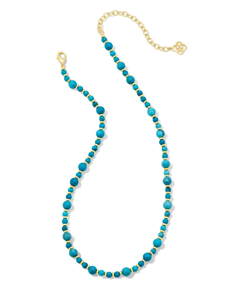 Jovie Beaded Strand Gold VRGD Dark Teal Neck