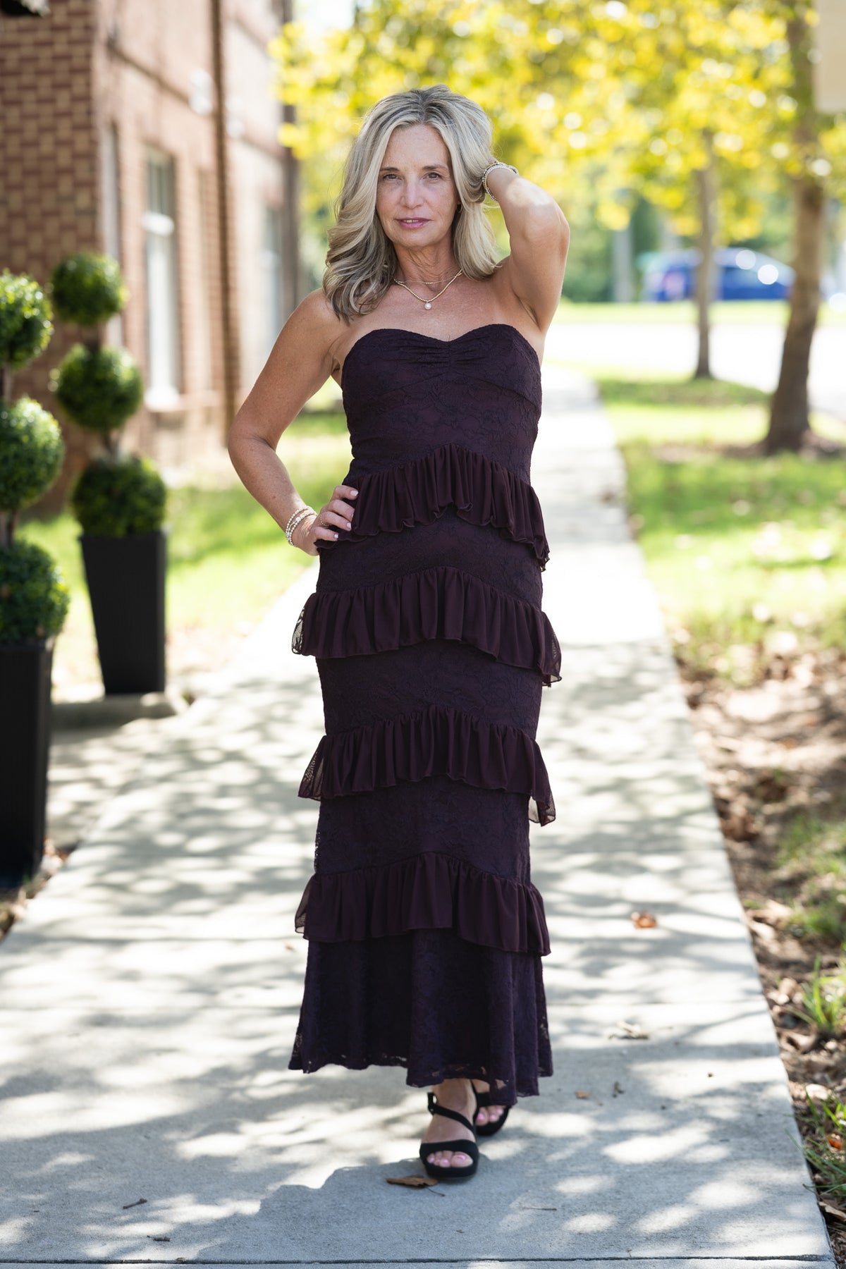 Poesy Maroon Ruffle Dress