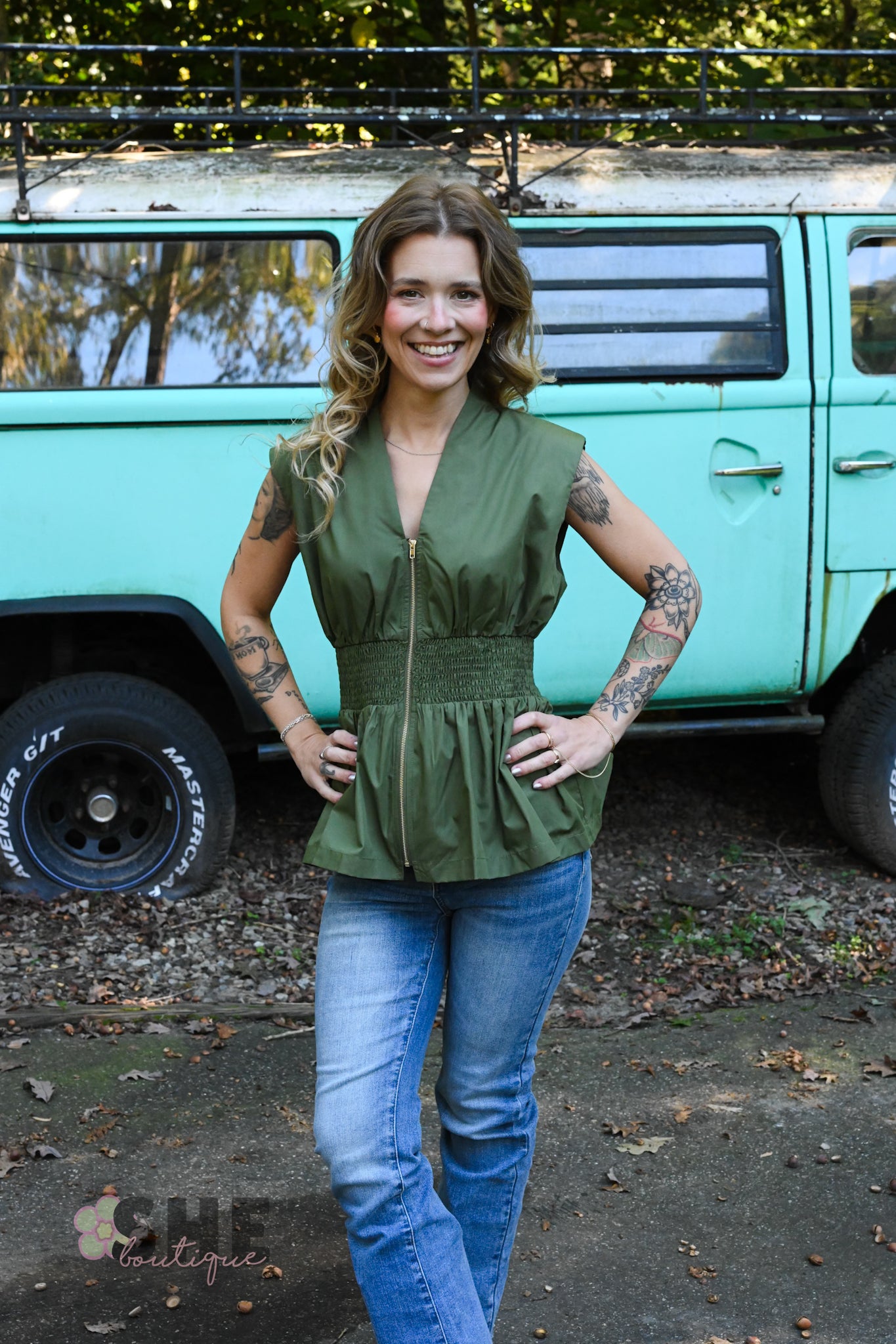 Monica Olive Zip Top