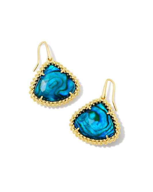 Framed Kendall LG Gold Teal Abalone Earring