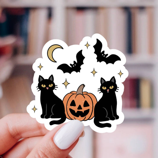 Vintage Black Cats Sticker – Halloween, Glossy Vinyl : 2.5"