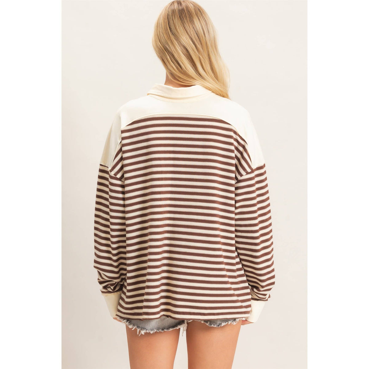 Striped Henley Sweatshirt: Chesnut