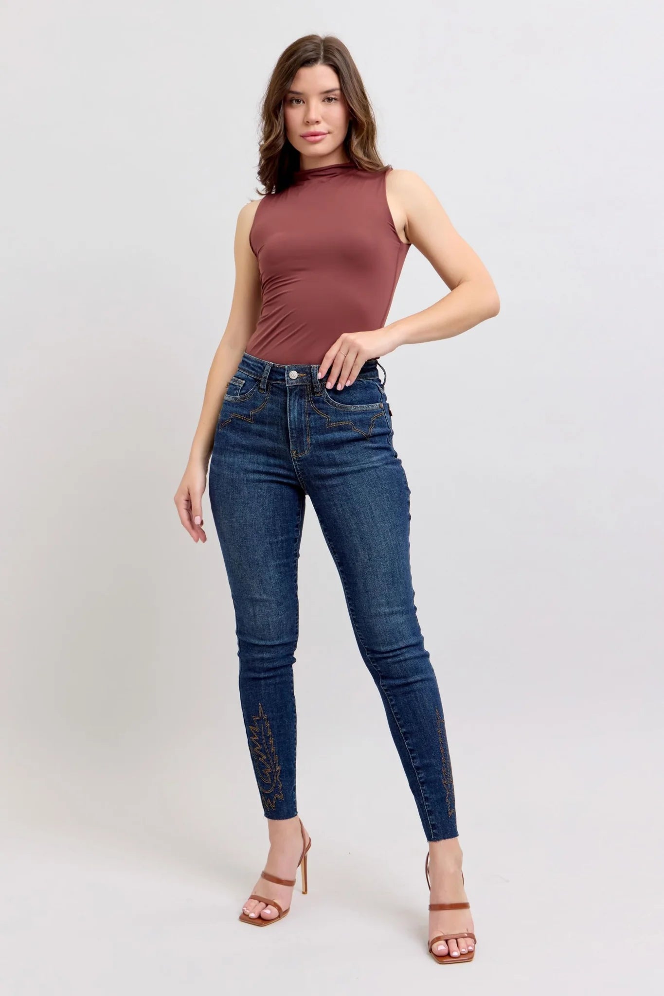 High Waist Western Embroidery Dark Skinny Jean Style 88269