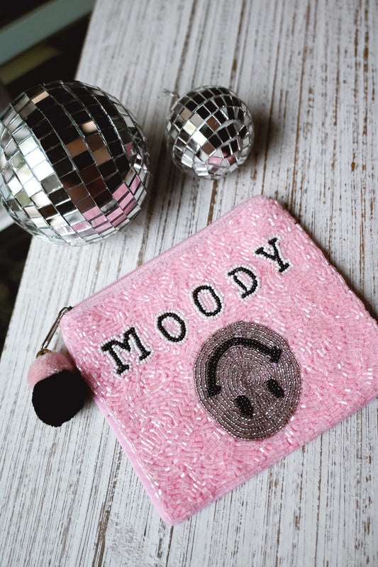 Moody Smiley Beaded Bag