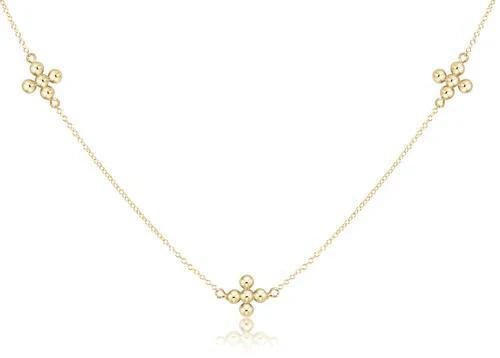 17" Choker Simplicity Chain Gold - Classic Beaded Signature Cross - She Chester