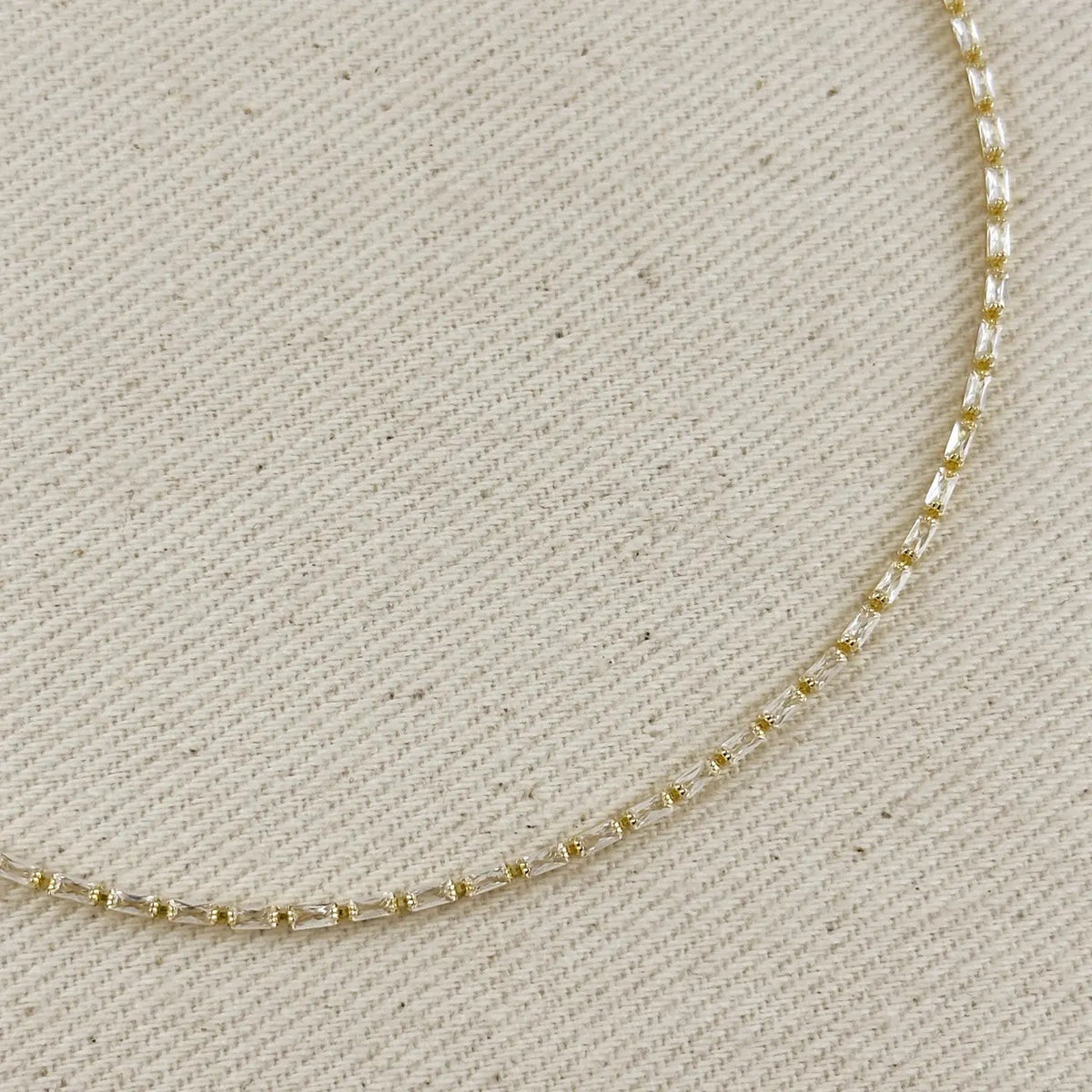18k Gold Filled 1.5mm Baguette Cz Tennis Necklace - She Chester