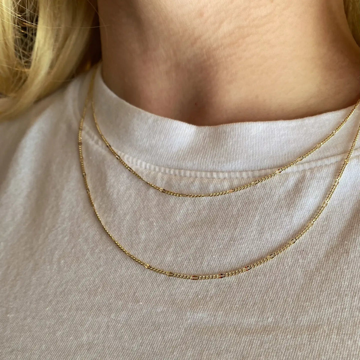 18k Gold Filled Beaten Figaro Chain - She Chester