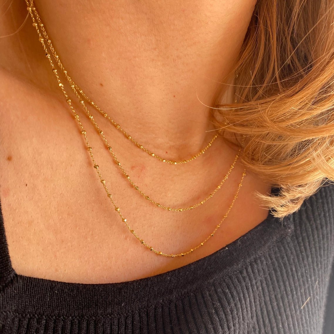 1mm Spaced Beaded Chain 18K GF - She Chester