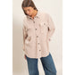 Mineral Wash Waffle Knit Button-Up Shacket: DARK TAUPE
