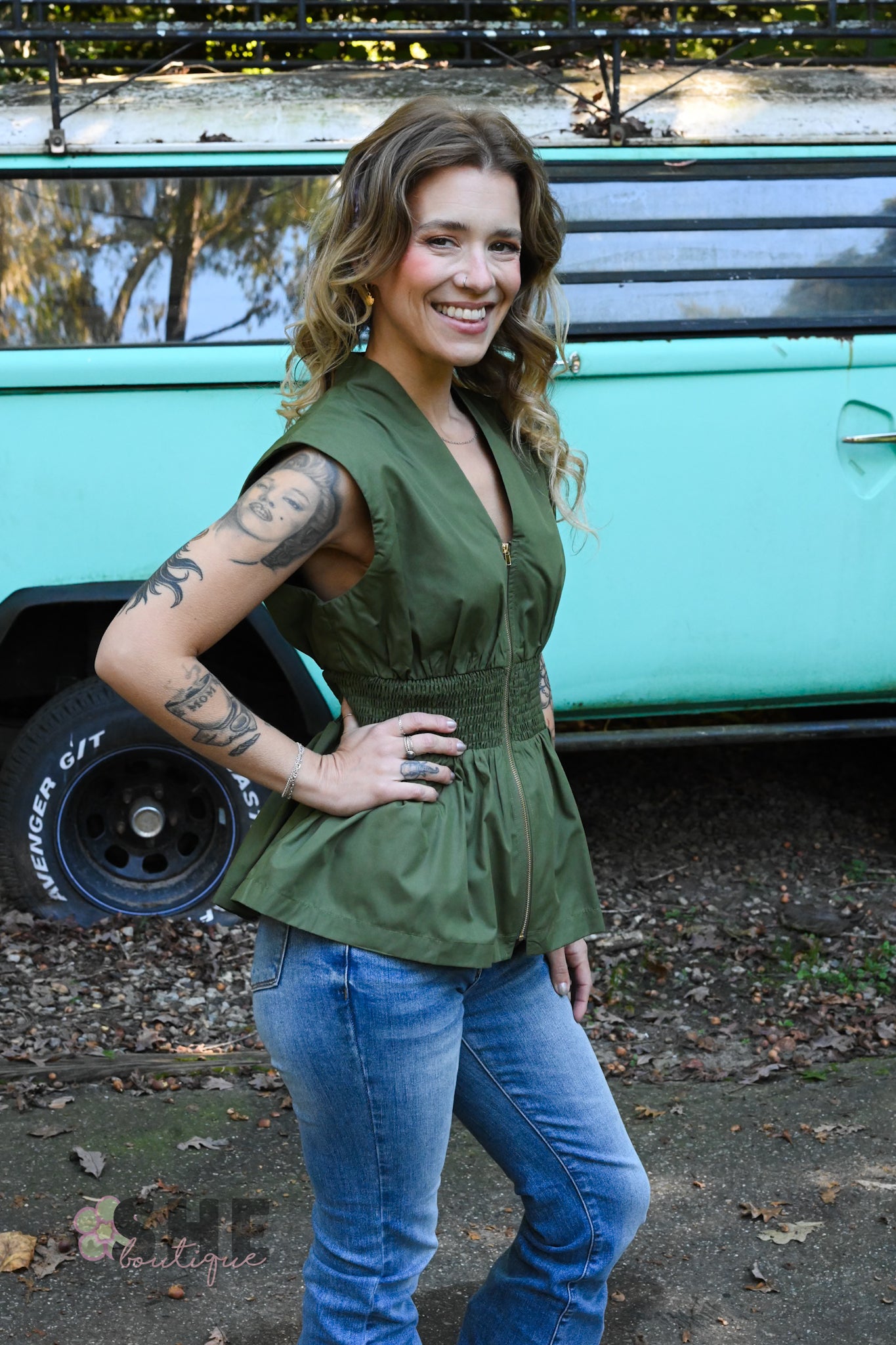 Monica Olive Zip Top