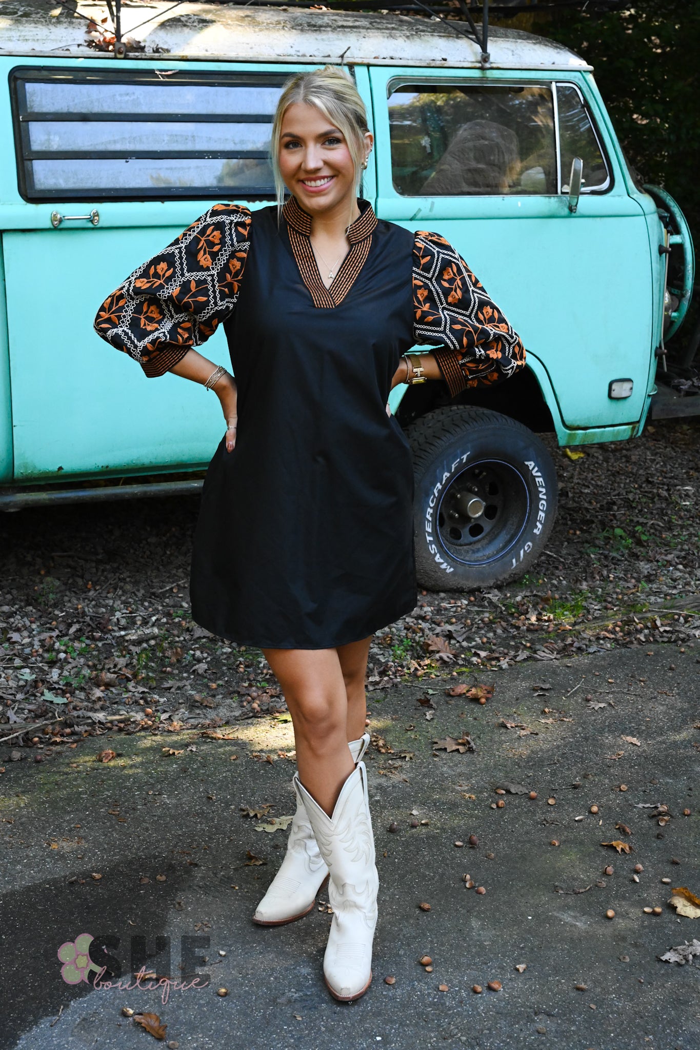 Tate Embroidered Black Dress