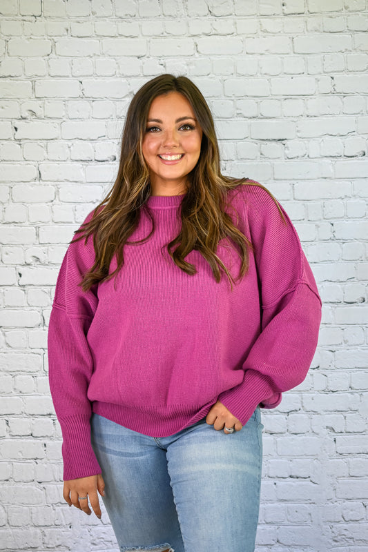 Yes Please Comfy Sweater - Plum -