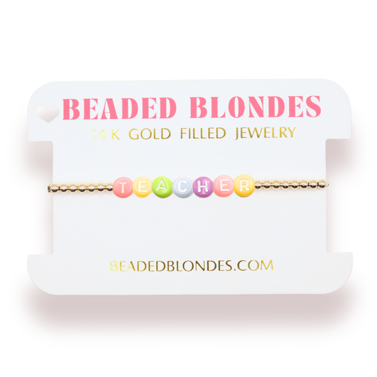 Teacher Rainbow Letter Bracelet: Standard 6.75 inch / Gold