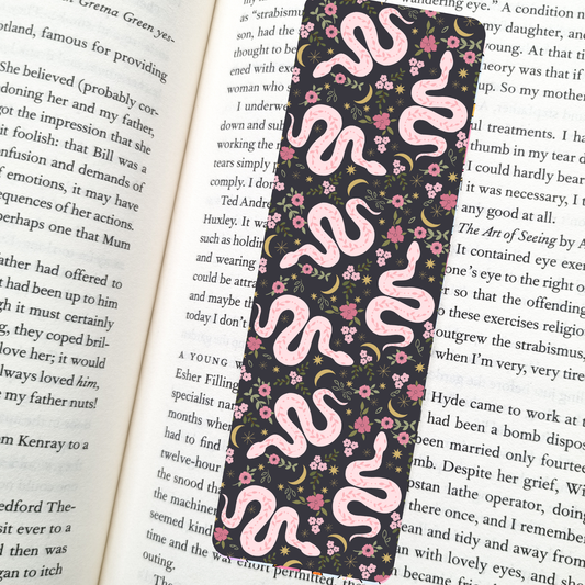Pink Boho Snakes Bookmark – Soft Matte Laminated 