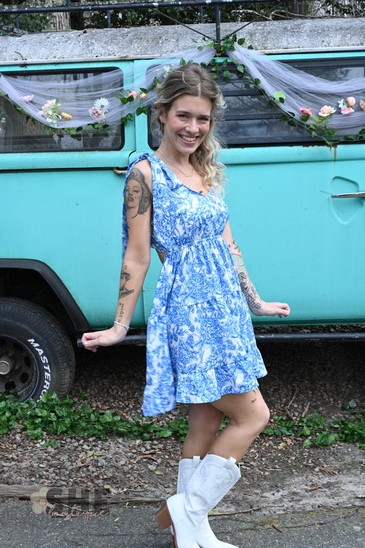 SS Blue Vintage Cutout Short Dress