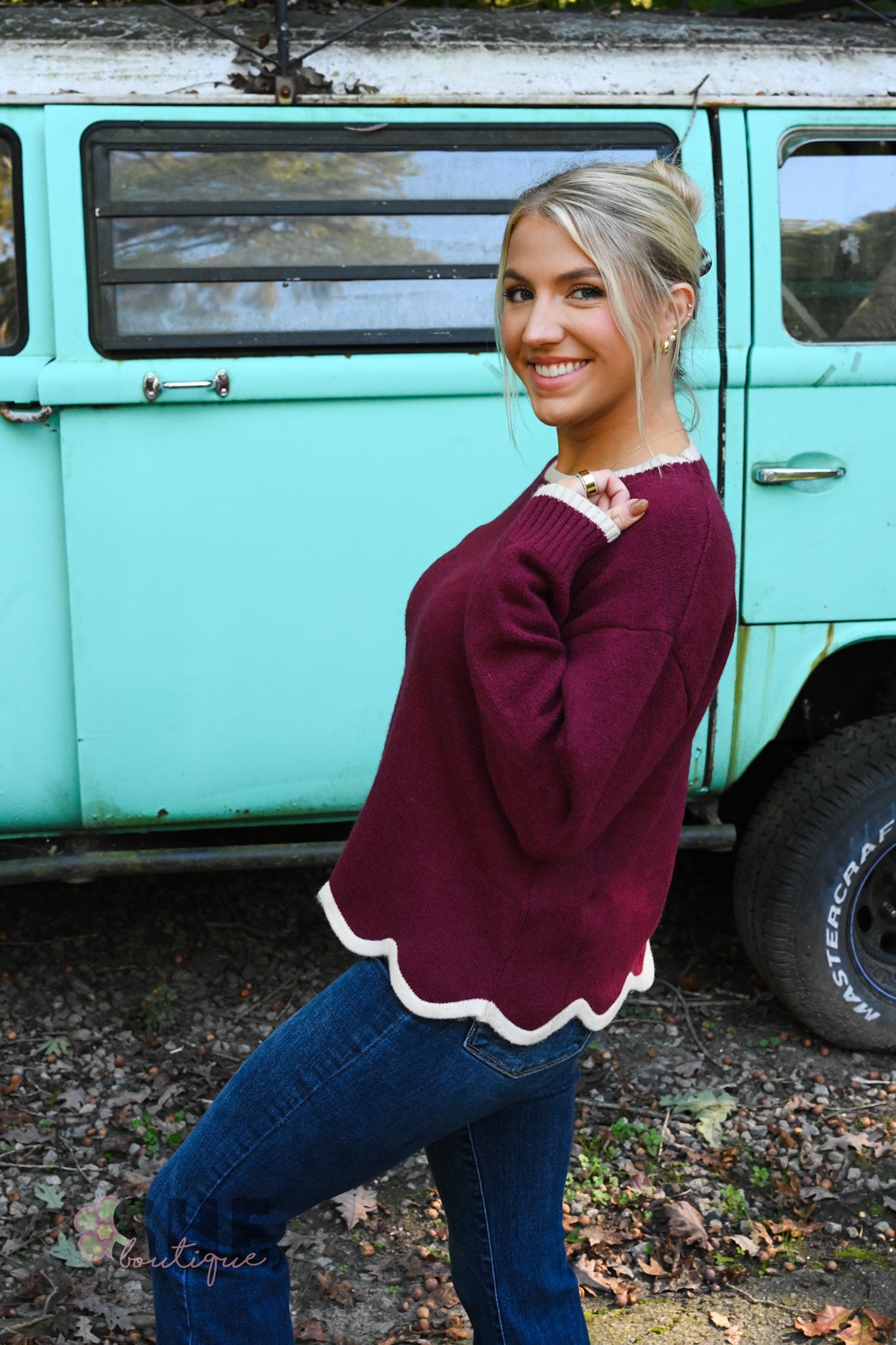Sawyer Burgundy Scalloped Sweater