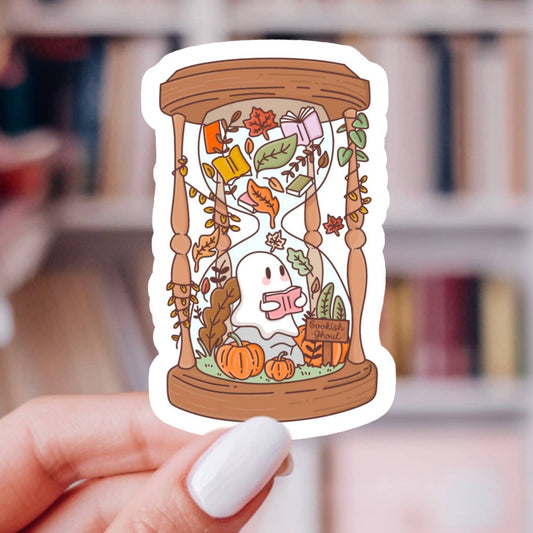 Autumn Hourglass Sticker – Bookish Ghost, Glossy Vinyl : 2.5"
