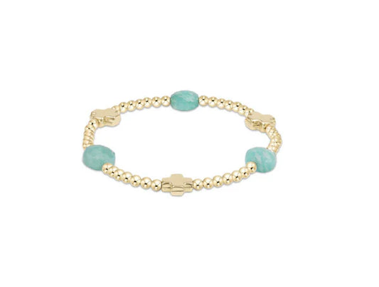 SIGNATURE CROSS ADMIRE GOLD PATTERN 3MM BEAD BRACELET - AMAZONITE