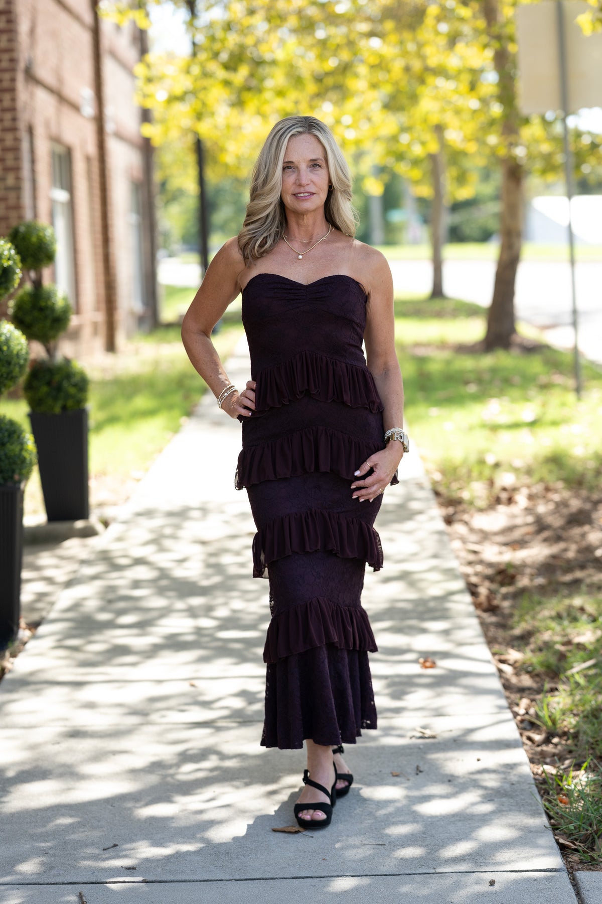Poesy Maroon Ruffle Dress