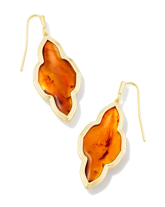 Framed Abbie Drop Earrings Gold Marbled Amber Illusion