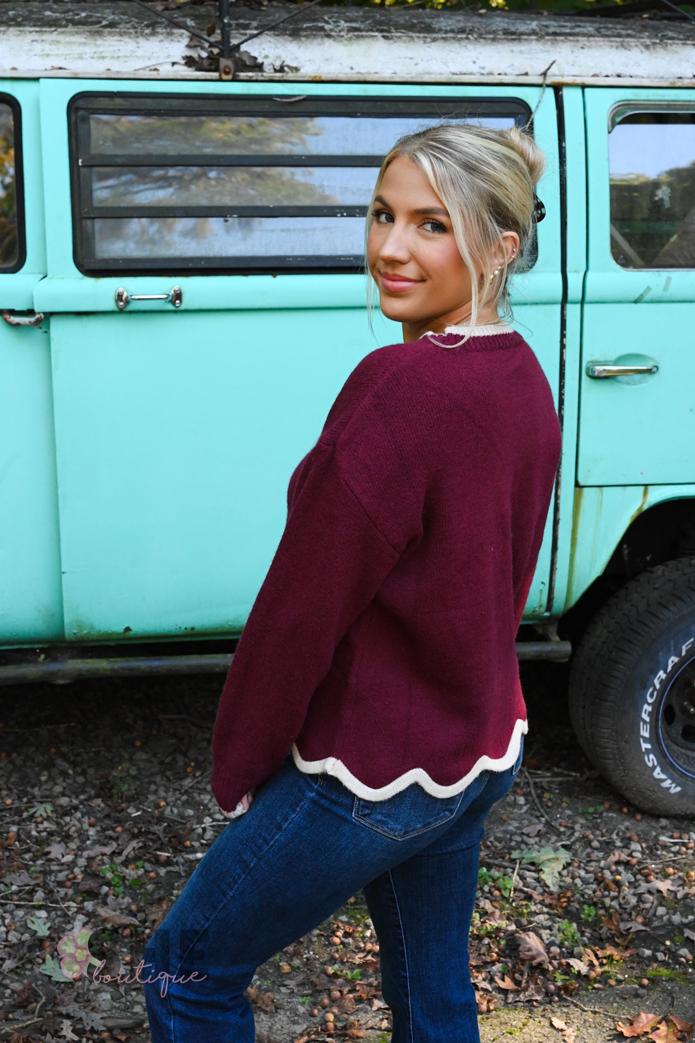 Sawyer Burgundy Scalloped Sweater