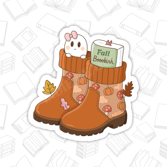 Cottagecore Fall Sticker – Bookish Ghost, Glossy Vinyl : 2.5"