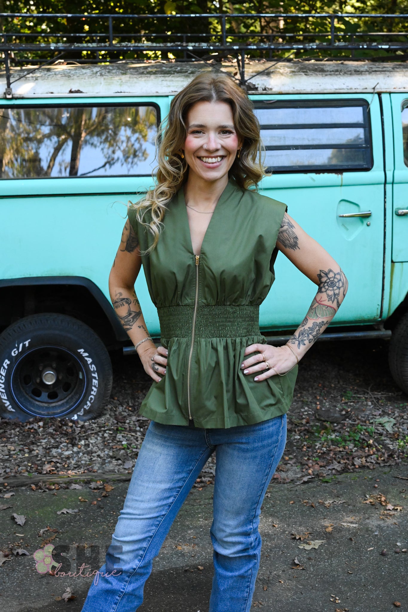 Monica Olive Zip Top